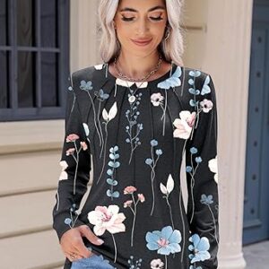 Rapbin Womens Casual Short Sleeve T-Shirts Crew Neck Pleated Tops Fashion Dressy Tunic Blouses