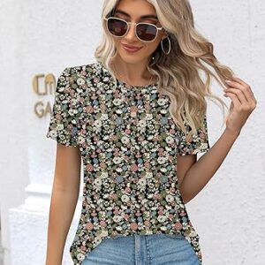 Rapbin Womens Casual Short Sleeve T-Shirts Crew Neck Pleated Tops Fashion Dressy Tunic Blouses