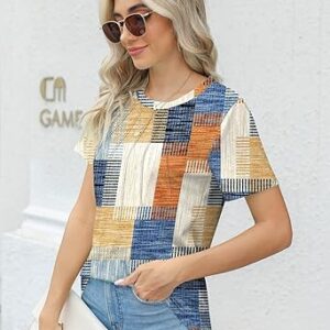 Rapbin Womens Casual Short Sleeve T-Shirts Crew Neck Pleated Tops Fashion Dressy Tunic Blouses