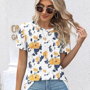 Rapbin Womens Casual Short Sleeve T-Shirts Crew Neck Pleated Tops Fashion Dressy Tunic Blouses