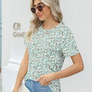 Rapbin Womens Casual Short Sleeve T-Shirts Crew Neck Pleated Tops Fashion Dressy Tunic Blouses