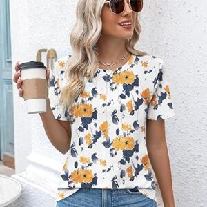 Rapbin Womens Casual Short Sleeve T-Shirts Crew Neck Pleated Tops Fashion Dressy Tunic Blouses