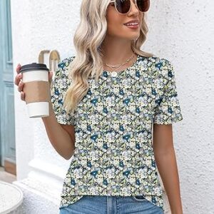 Rapbin Womens Casual Short Sleeve T-Shirts Crew Neck Pleated Tops Fashion Dressy Tunic Blouses