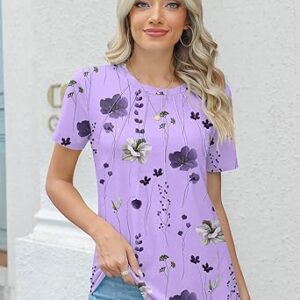 Rapbin Womens Casual Short Sleeve T-Shirts Crew Neck Pleated Tops Fashion Dressy Tunic Blouses