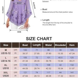 Gemulate Womens Tops Ruffle 3/4 Sleeve Blouses for Women UK Loose Flowy Ladies V Neck Chiffon Tunic