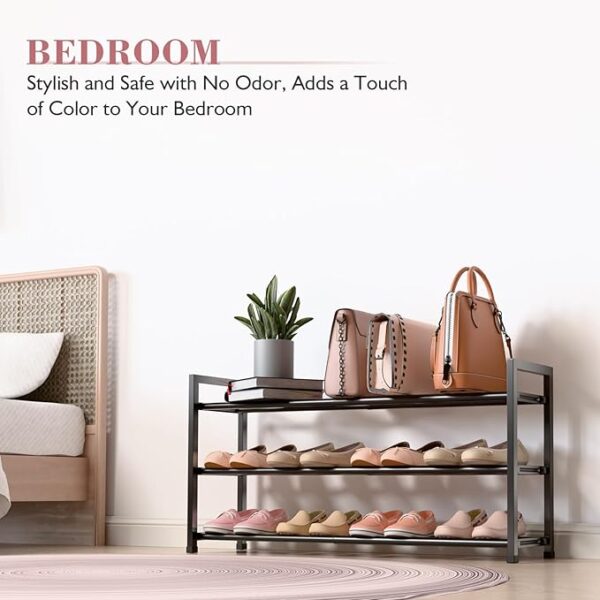 Bumusty 3-Tier Expandable Shoe Rack for Closet, 46cm*84cm Adjustable Shoe Rack for Small Space, Small Shoe Organizer for Front Door, Sturdy Metal, Black - Image 2